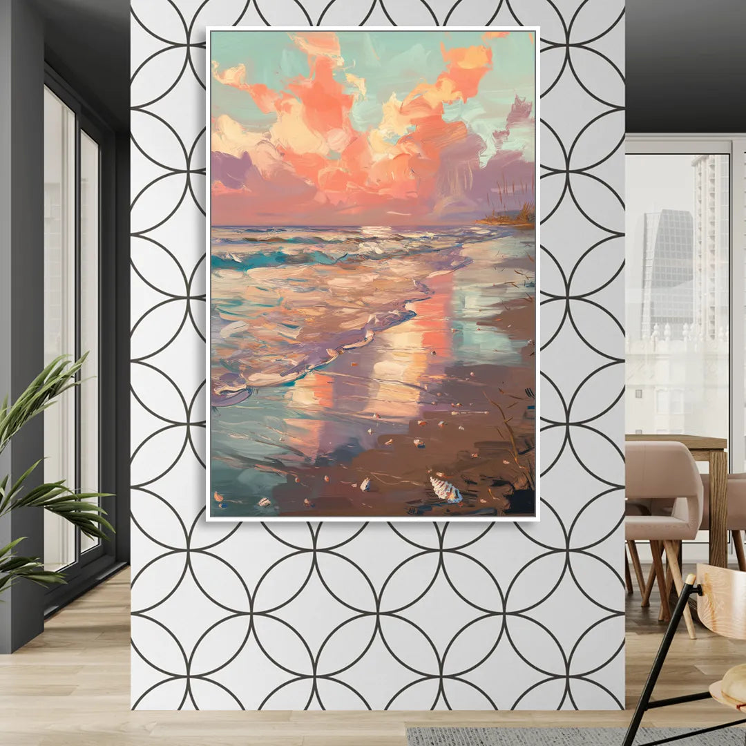 Corpus Christi Coastal Sunrise Sitting Room - White Canvas Wall Art