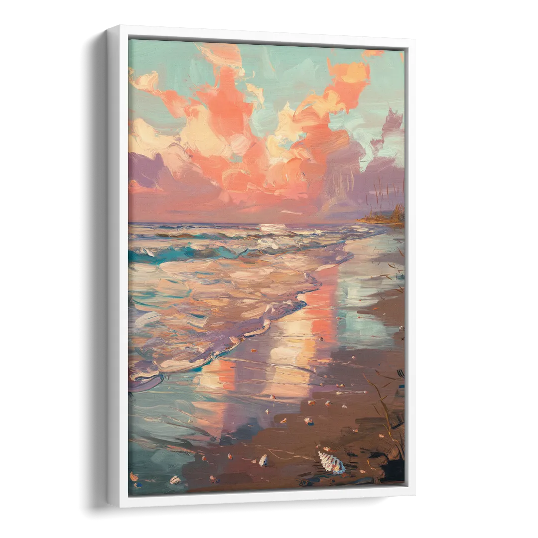 Corpus Christi Coastal Sunrise Side - White Canvas Wall Art