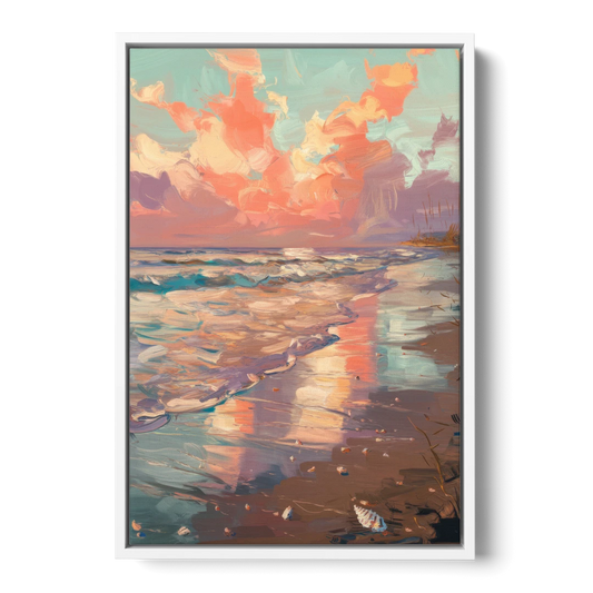 Corpus Christi Coastal Sunrise - White Framed Canvas Wall Art - Front
