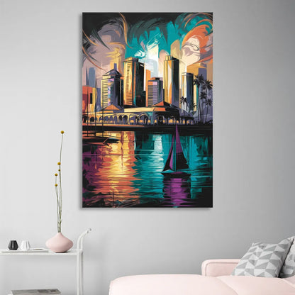 Corpus Christi Downtown Scene Living Room - Canvas Wall Art
