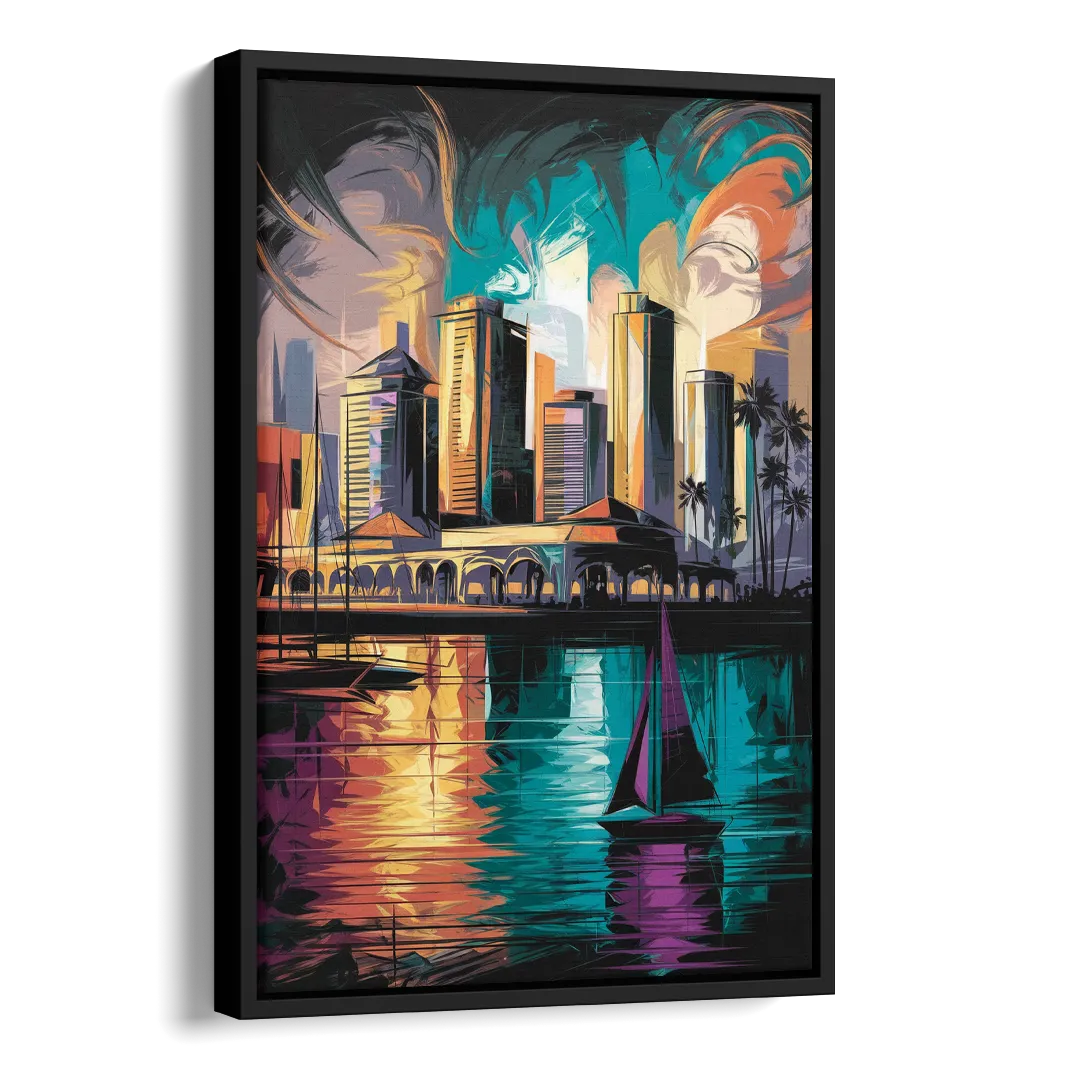 Corpus Christi Downtown Scene Side - Black Canvas Wall Art
