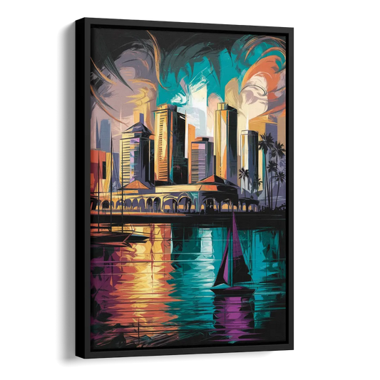Corpus Christi Downtown Scene Side - Black Canvas Wall Art