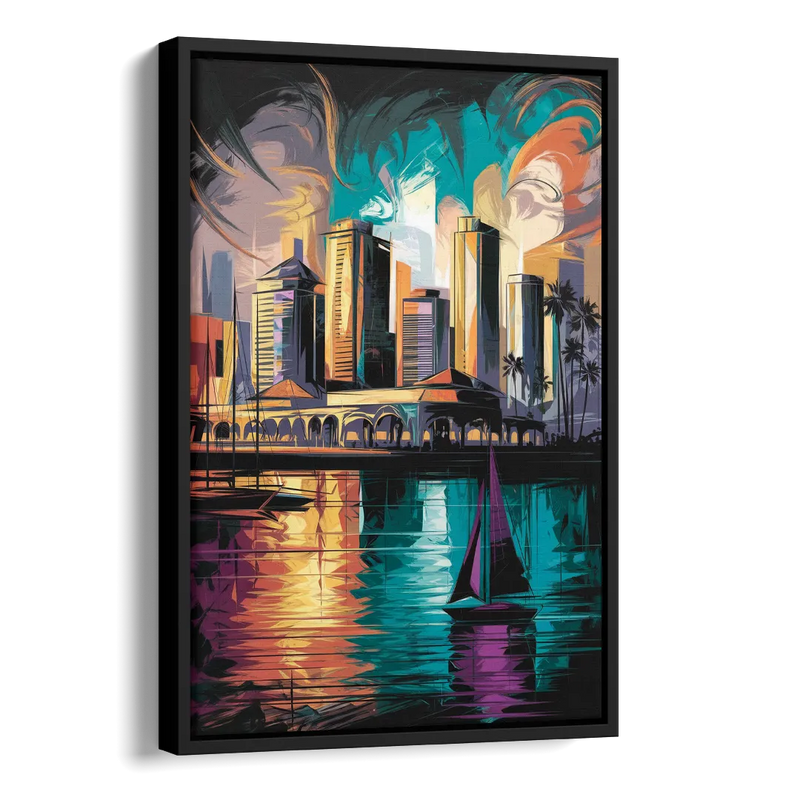 Corpus Christi Downtown Scene Side - Black Canvas Wall Art