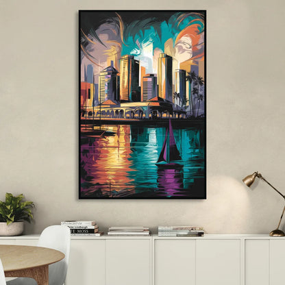 Corpus Christi Downtown Scene Sitting Room - Black Canvas Wall Art