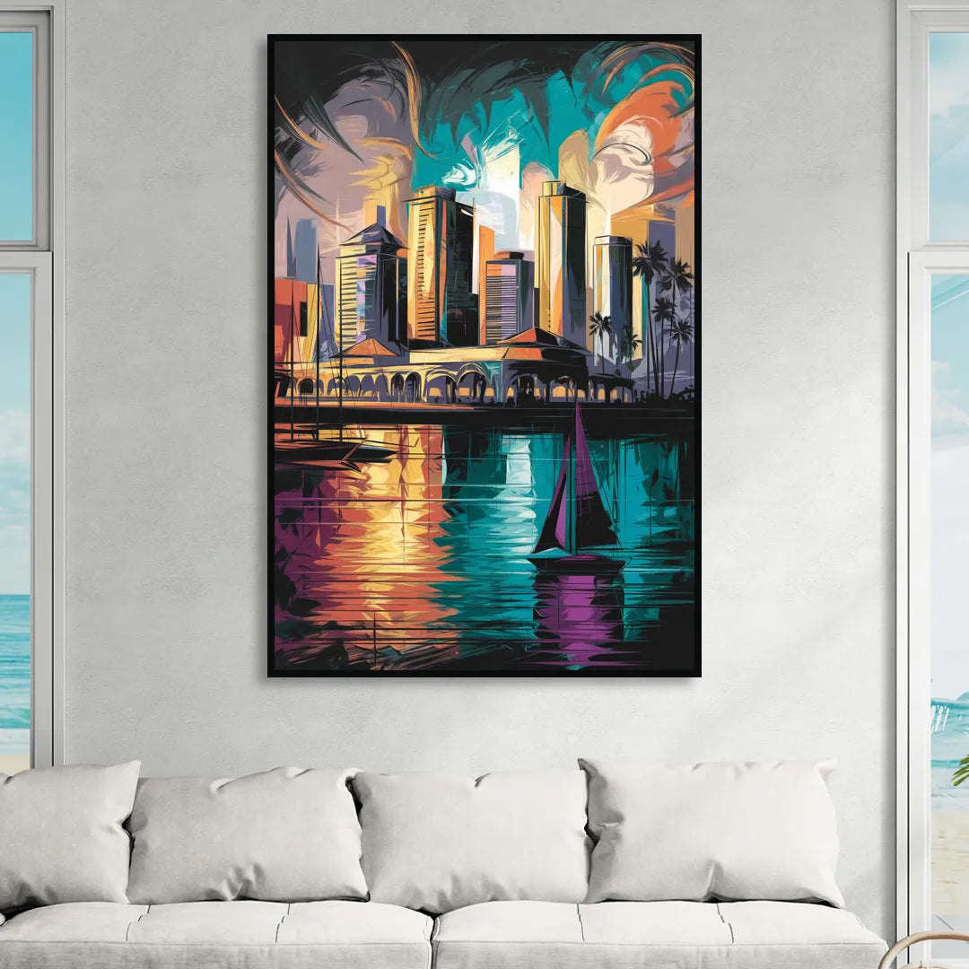 Corpus Christi Downtown Scene Living Room - Black Canvas Wall Art