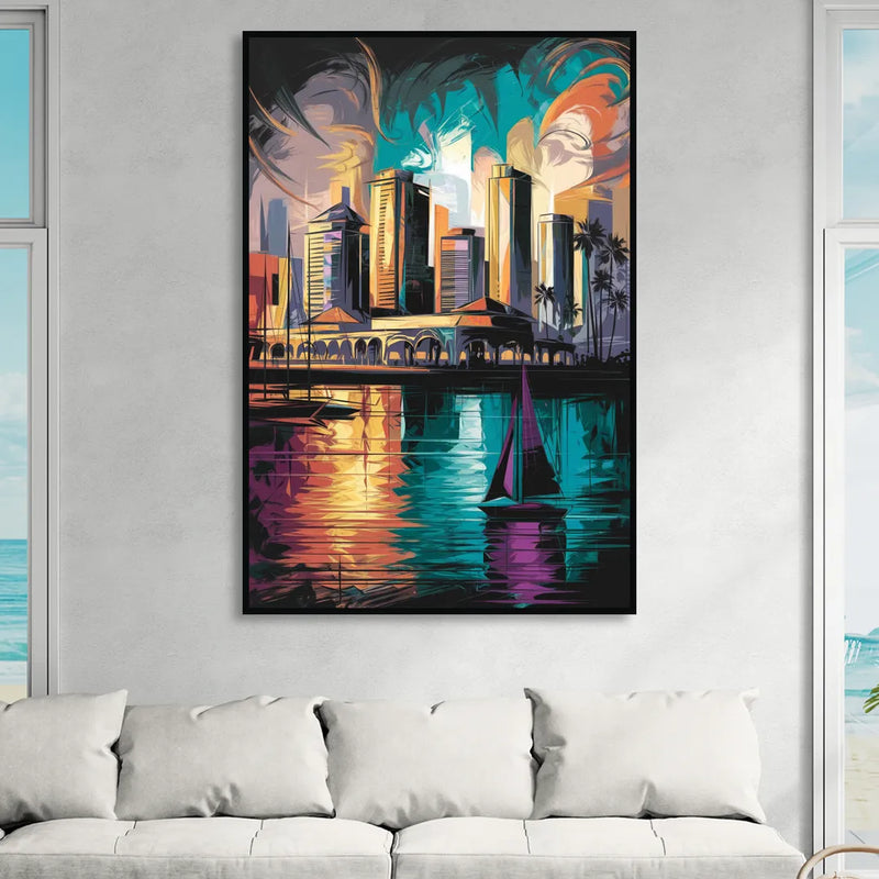 Corpus Christi Downtown Scene Living Room - Black Canvas Wall Art