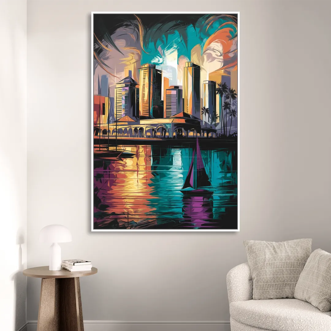 Corpus Christi Downtown Scene Sitting Room - White Canvas Wall Art