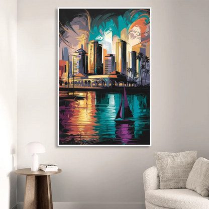 Corpus Christi Downtown Scene Sitting Room - White Canvas Wall Art