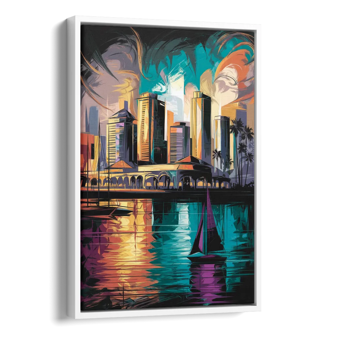 Corpus Christi Downtown Scene Side - White Canvas Wall Art