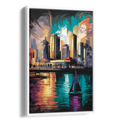 Corpus Christi Downtown Scene Side - White Canvas Wall Art
