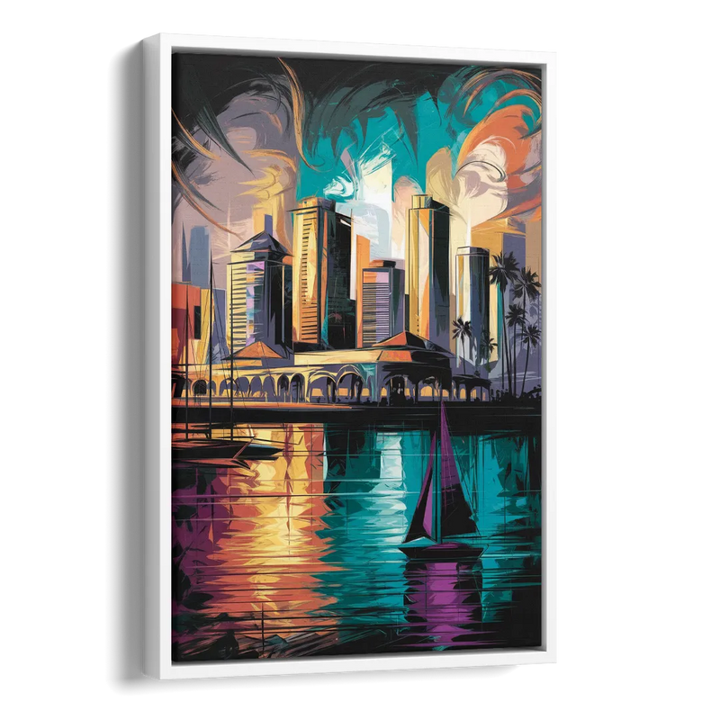 Corpus Christi Downtown Scene Side - White Canvas Wall Art