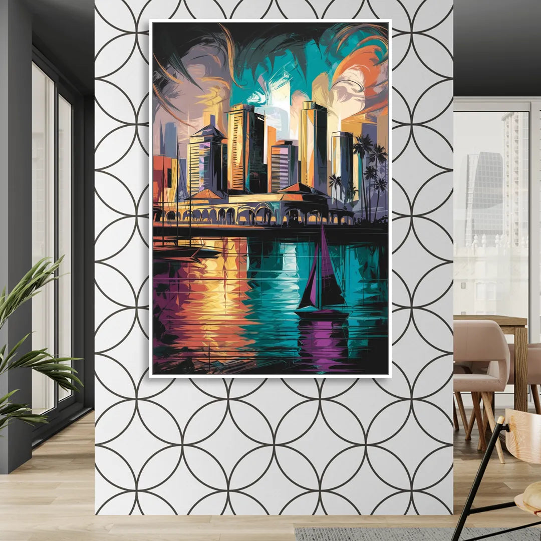Corpus Christi Downtown Scene Living Room - White Canvas Wall Art