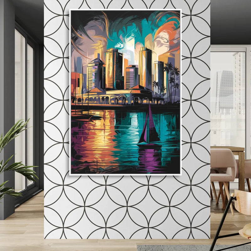 Corpus Christi Downtown Scene Living Room - White Canvas Wall Art