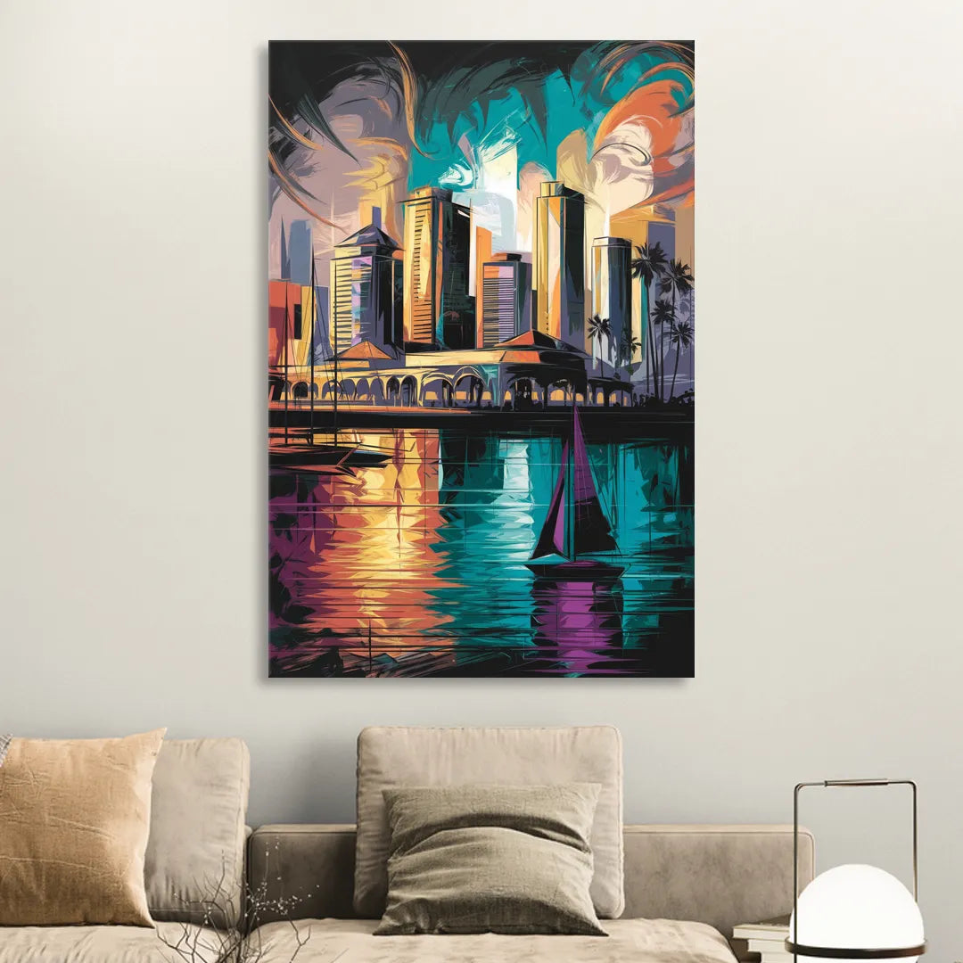 Corpus Christi Downtown Scene Sitting Room - Canvas Wall Art