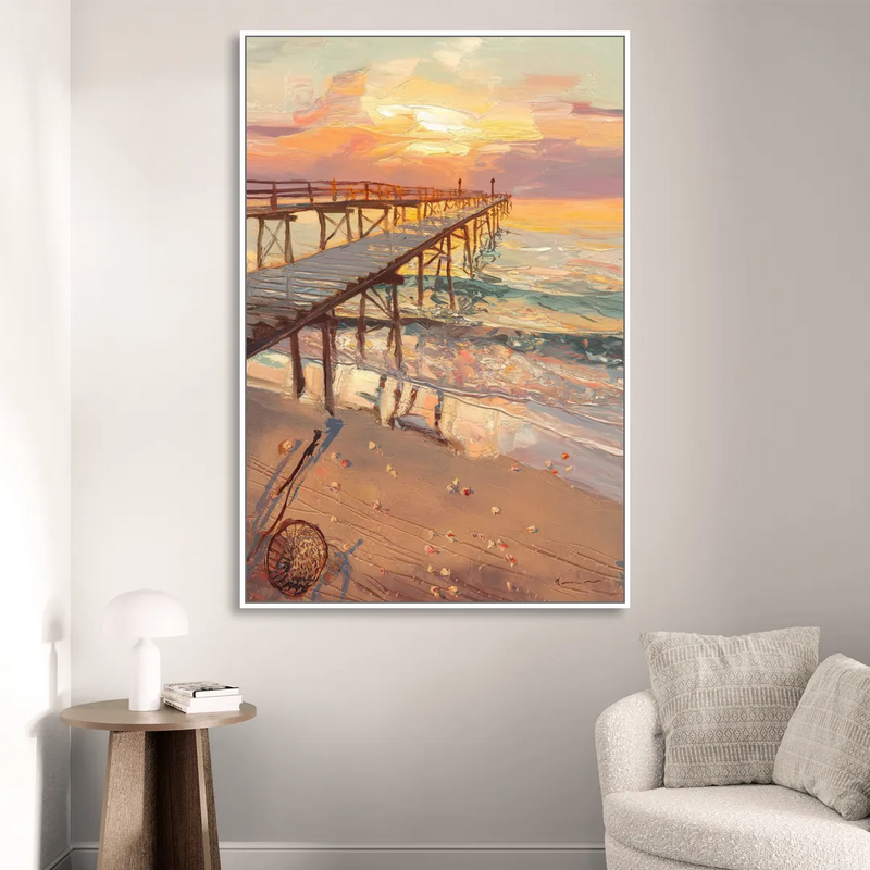 Corpus Christi Fishing Pier Living Room - White Canvas Wall Art