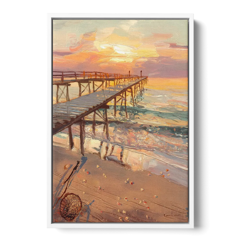 Corpus Christi Fishing Pier Front - White Canvas Wall Art