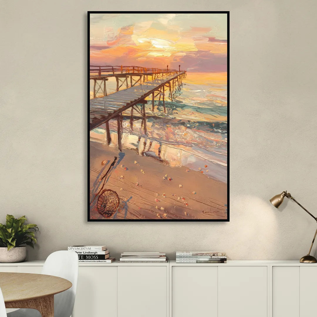 Corpus Christi Fishing Pier Living Room - Black Canvas Wall Art