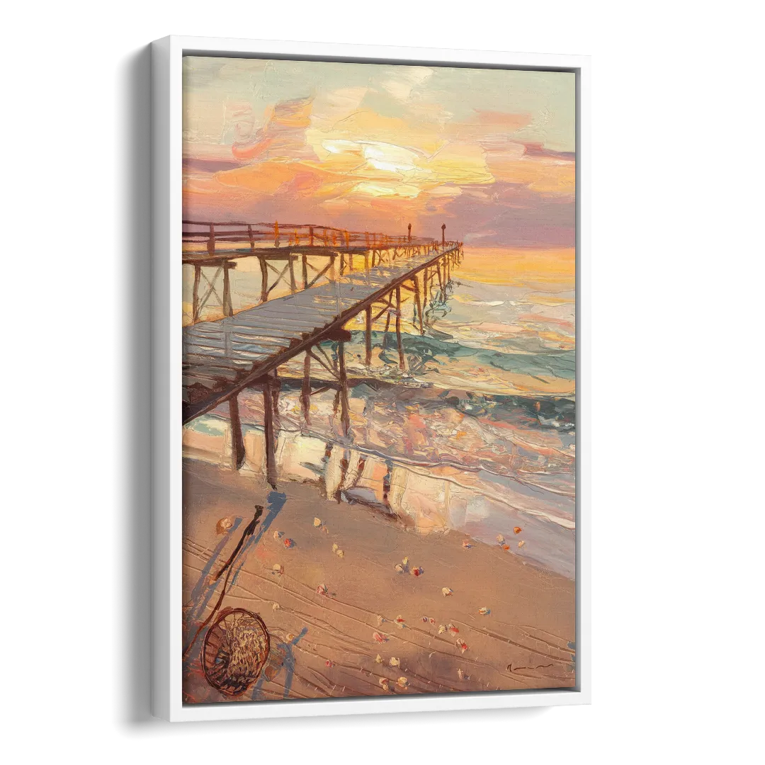Corpus Christi Fishing Pier Side - White Canvas Wall Art