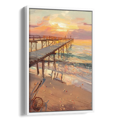 Corpus Christi Fishing Pier Side - White Canvas Wall Art