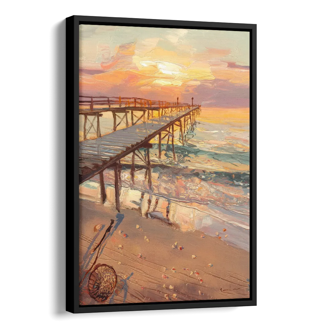 Corpus Christi Fishing Pier Side - Black Canvas Wall Art
