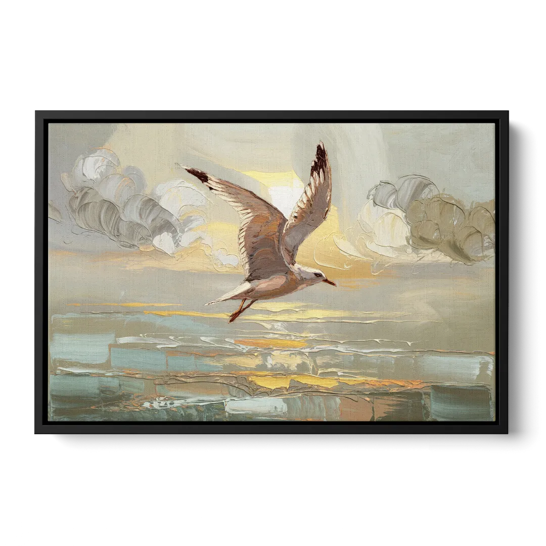 Corpus Christi Seagulls In Flight Front - Black Canvas Wall Art