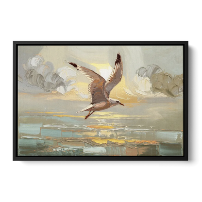 Corpus Christi Seagulls In Flight Front - Black Canvas Wall Art