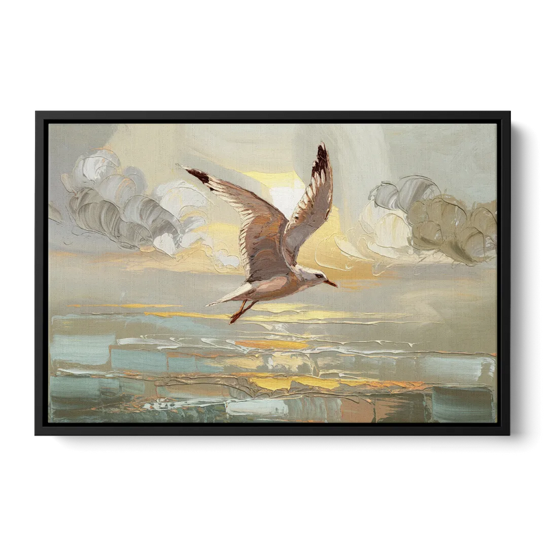 Corpus Christi Seagulls In Flight Front - Black Canvas Wall Art