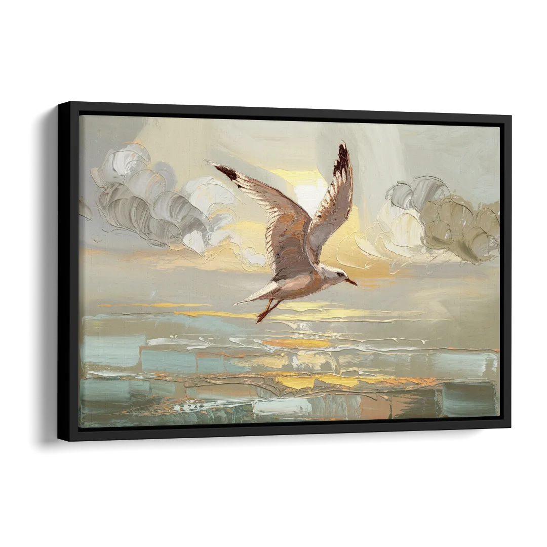 Corpus Christi Seagulls In Flight Side - Black Canvas Wall Art