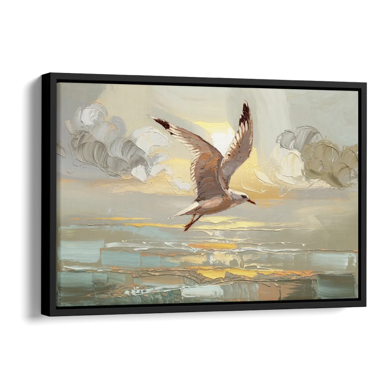 Corpus Christi Seagulls In Flight Side - Black Canvas Wall Art