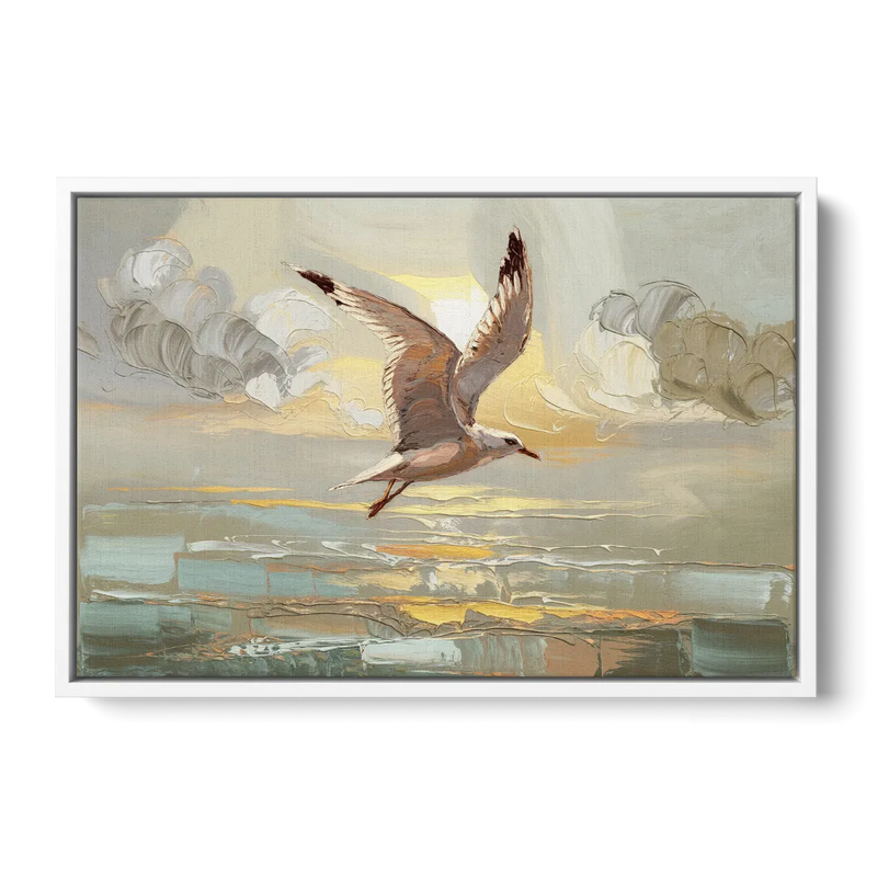 Corpus Christi Seagulls In Flight Front - White Canvas Wall Art