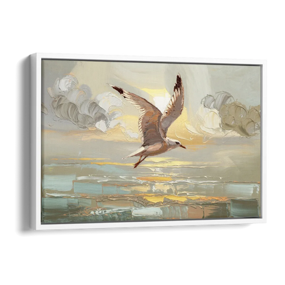 Corpus Christi Seagulls In Flight Side - White Canvas Wall Art
