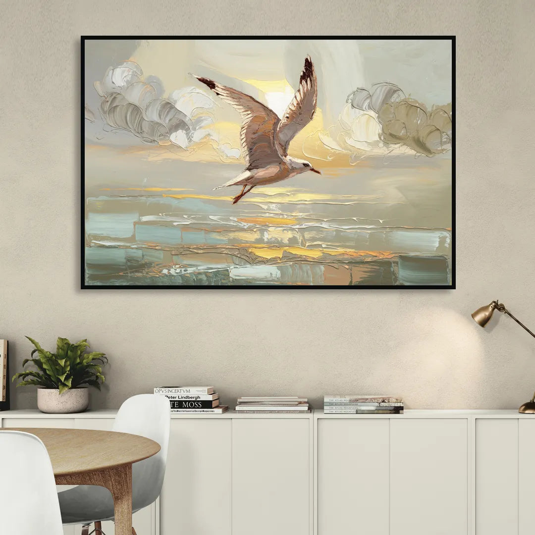 Corpus Christi Seagulls In Flight Sitting Room - Black Canvas Wall Art