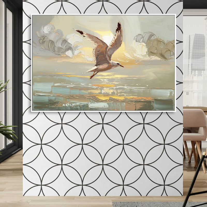 Corpus Christi Seagulls In Flight Living Room - White Canvas Wall Art