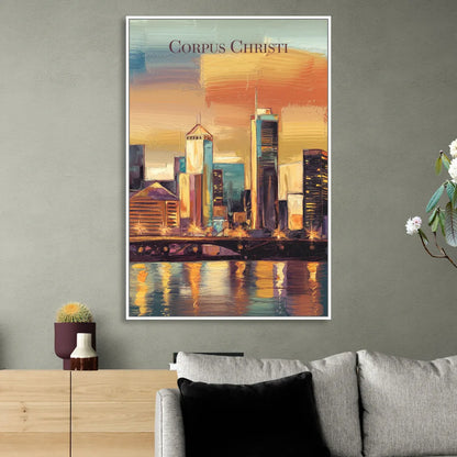 Corpus Christi Skyline View Sitting Room - White Canvas Wall Art