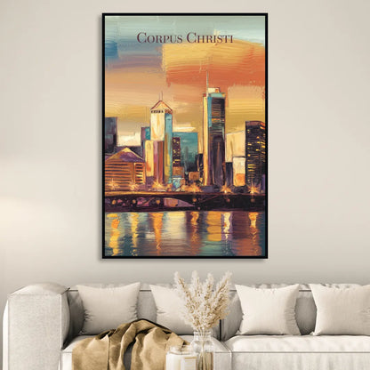 Corpus Christi Skyline View Living Room - Black Canvas Wall Art