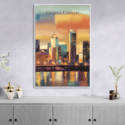 Corpus Christi Skyline View Living Room - White Canvas Wall Art
