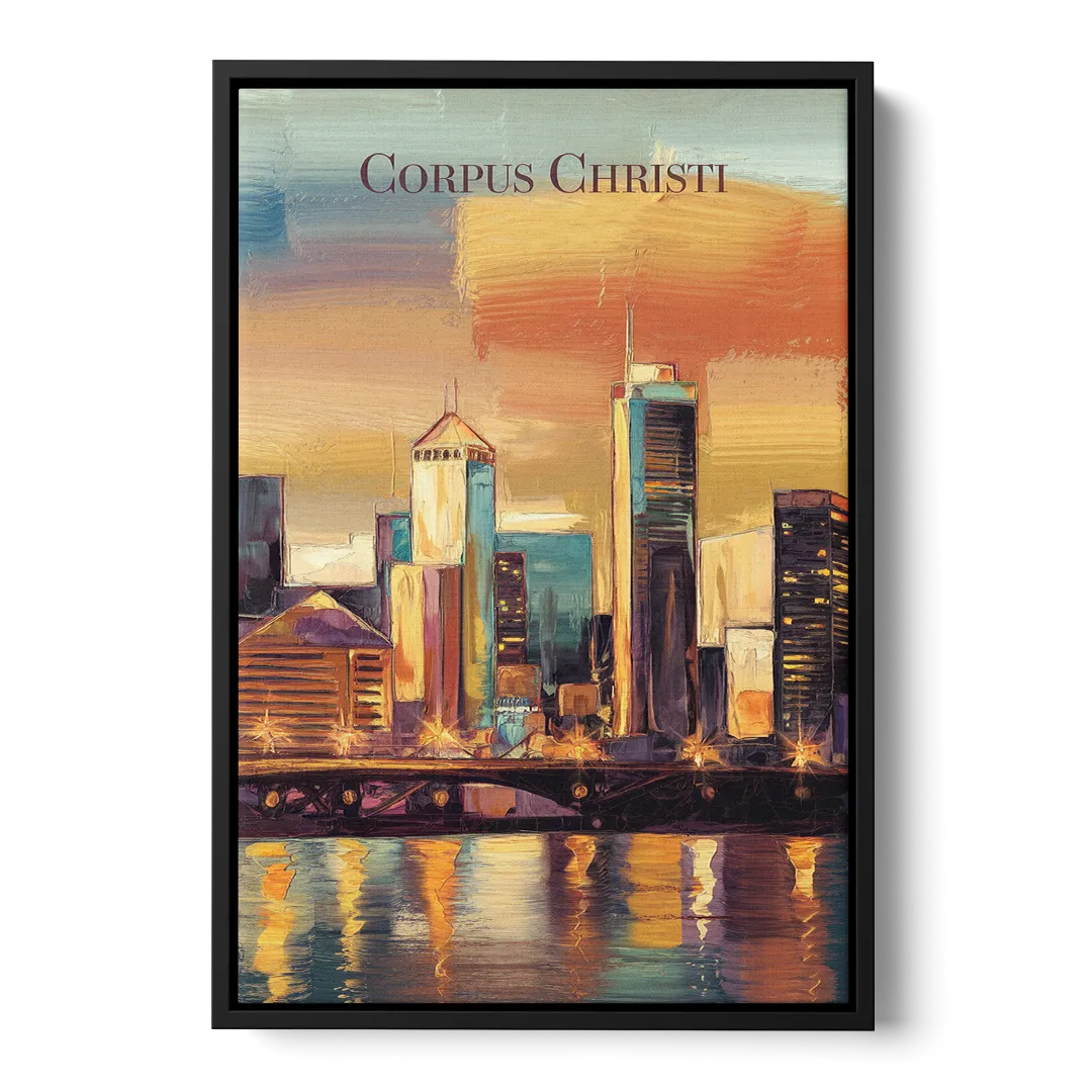 Corpus Christi Skyline View Front - Black Canvas Wall Art