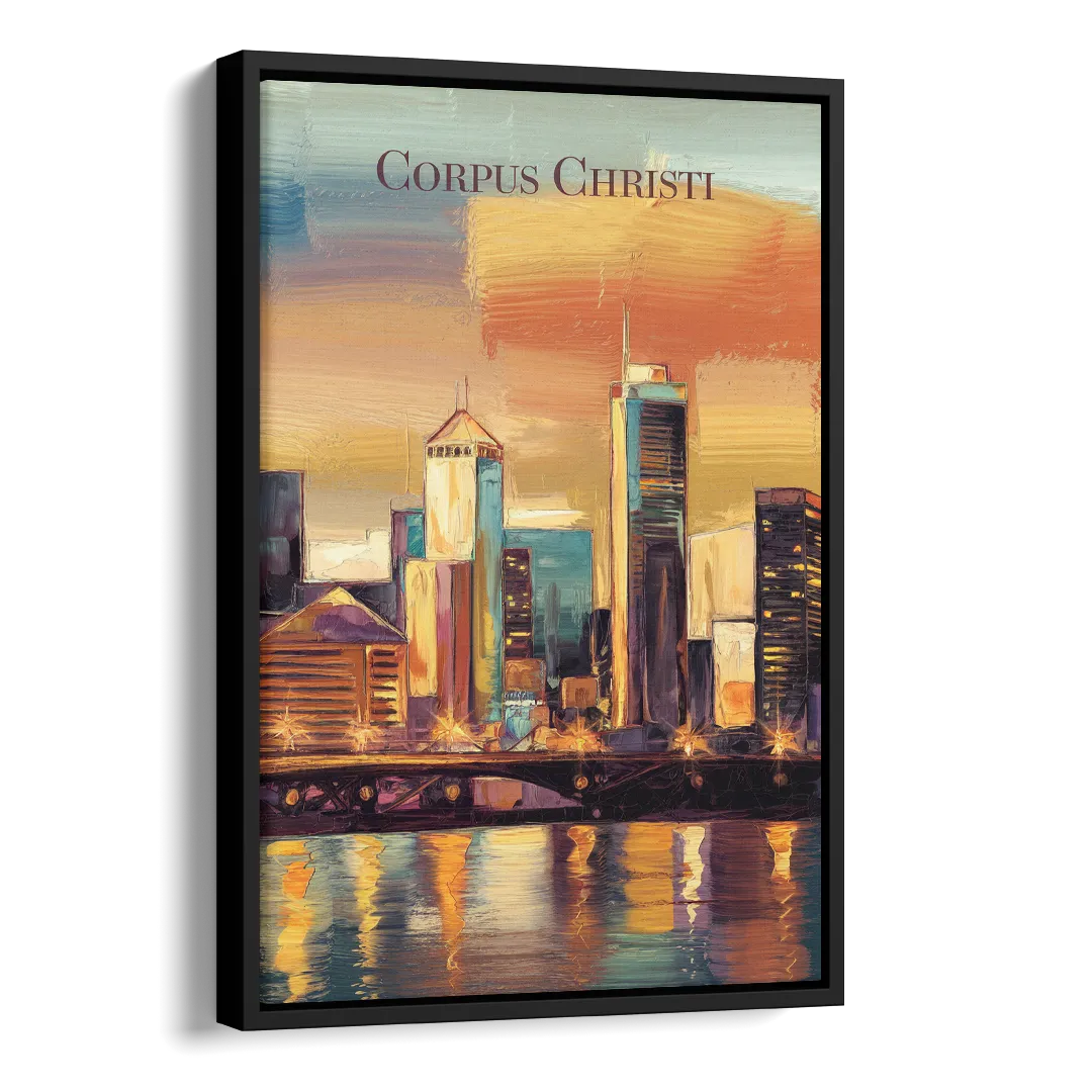 Corpus Christi Skyline View Side - Black Canvas Wall Art