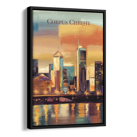 Corpus Christi Skyline View Side - Black Canvas Wall Art