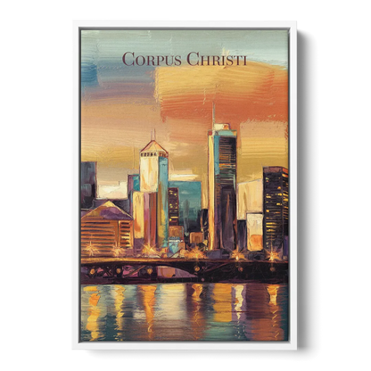 Corpus Christi Skyline View Front - White Canvas Wall Art