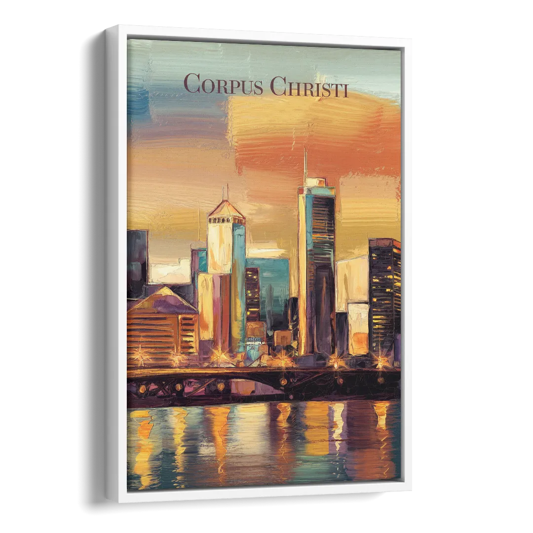 Corpus Christi Skyline View Side - White Canvas Wall Art