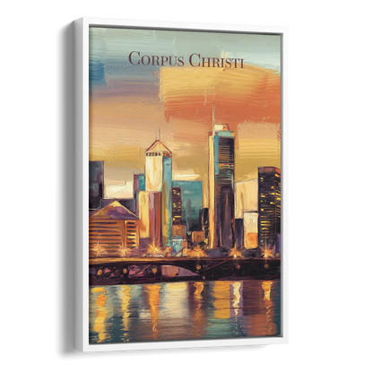 Corpus Christi Skyline View Side - White Canvas Wall Art