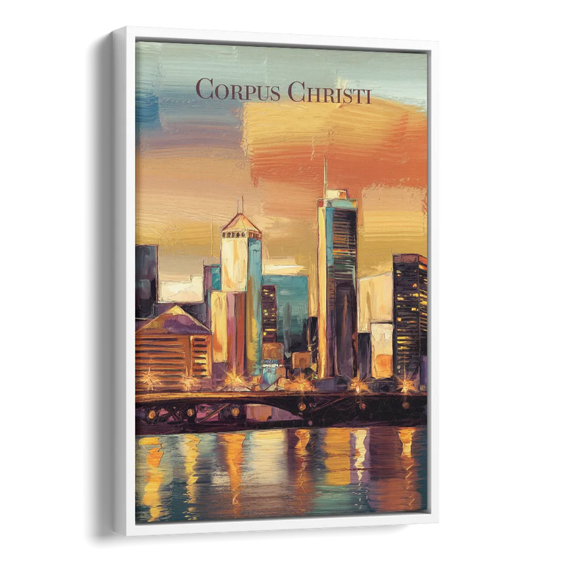 Corpus Christi Skyline View Side - White Canvas Wall Art