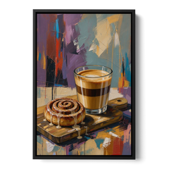 Cortado and Cinnamon Roll for the Coffee Bar - Black Framed Canvas Wall Art - Front