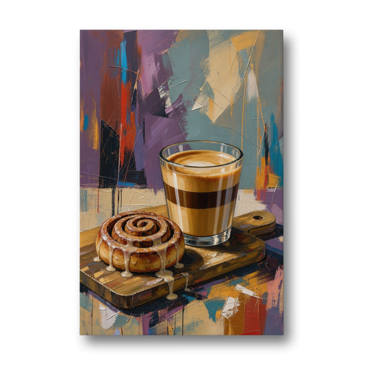 Cortado and Cinnamon Roll for the Coffee Bar - Canvas Wall Art - Front
