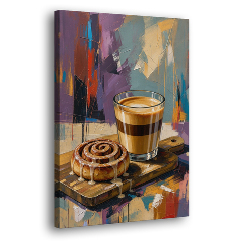 Cortado and Cinnamon Roll for the Coffee Bar - Canvas Wall Art - Side