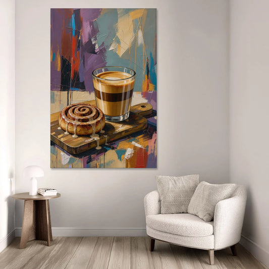 Cortado and Cinnamon Roll for the Coffee Bar - Canvas Wall Art - Sofa - 40x60