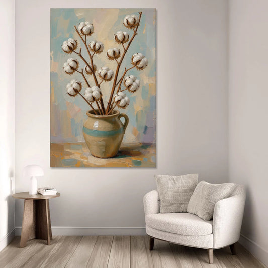 Cotton Painting Canvas in a Stoneware Crock - Canvas Wall Art - Sofa - 40x60