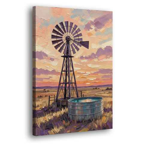 Country Prairie Windpump at Sunset - Canvas Wall Art - Side