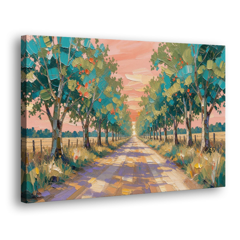 Country Road Painting Through Summer Trees - Canvas Wall Art - Side